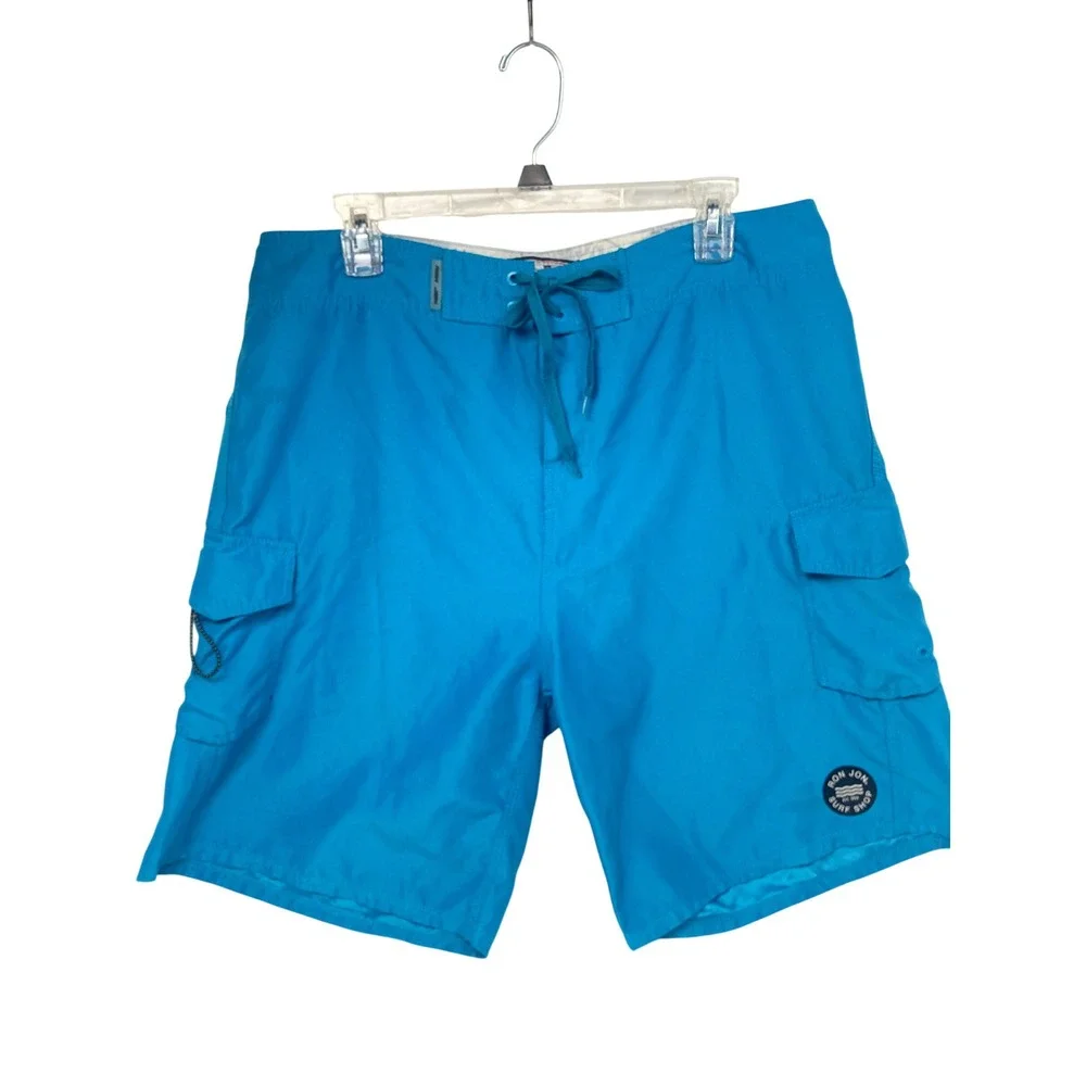Ron Jon Surf Shop Board Shorts Men's 34 Blue Swim Trunks Cargo 9